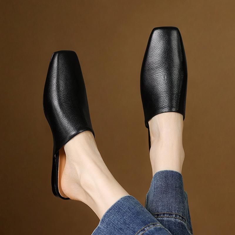 Мода 2025 Лето Женская обувь Квадратный носок Балетки Шлепанцы Модная обувь из коровьей кожи для женщин Повседневные мюли для женщин Сандалии