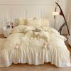 2025 Autumn/Winter Korean Princess Warm Cotton Chiffon Lace Bow Sweetheart Bedding Set - 4 Pieces