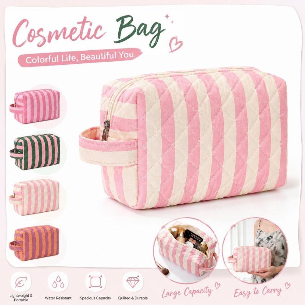 Striped Cosmetic Bag Large Capacity Travel Pouch Reusable Toiletry Pouch Daily Use