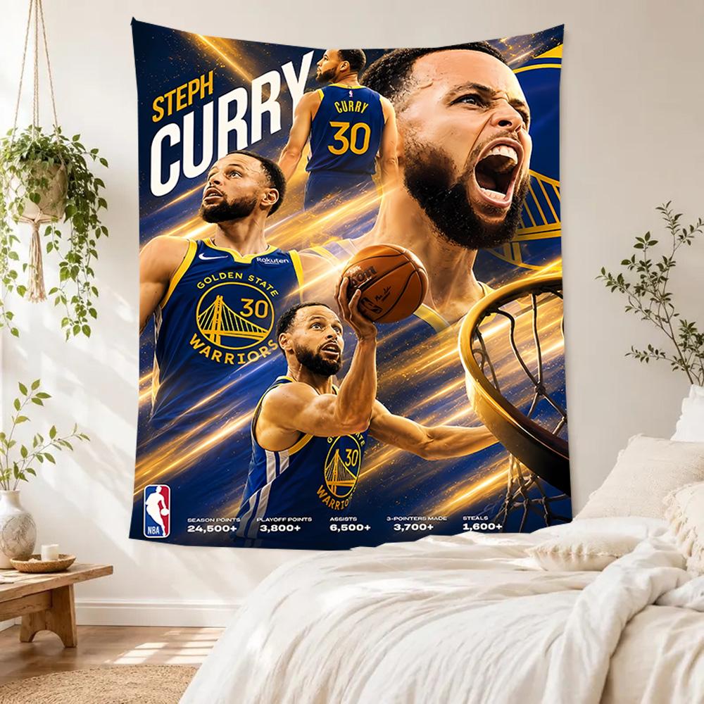 Golden State Warriors Curry Dynasty Boho Wall Tapestry Retro Boho Made for Living Room Reading Corner Balcony Indoor Hand Painted Style