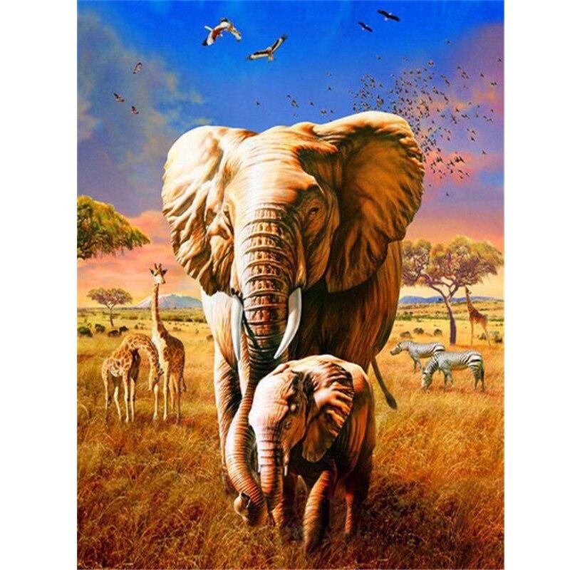 DIY Elephant 5D Diamond Painting Full Round Drill Rhinestone Animal Diamond Embroidery Cross Stitch Mosaic Kits Wall Art Decor