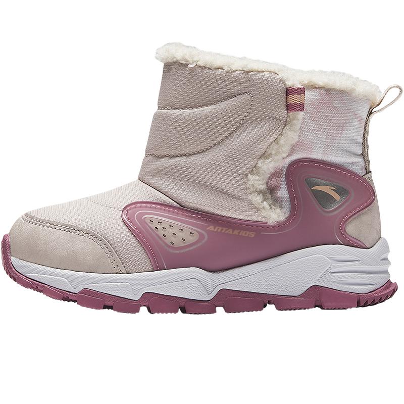 Anta Kids Trendy Fashion Thickened Warm Wear-Resistant Non-Slip High-Top Casual Shoes Kids Casual Shoes Lotus-Gray Raspberry-Pink A22449942-2