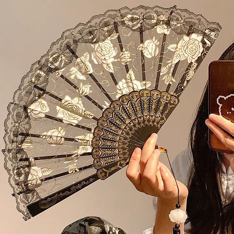 Кружевные декоративные веера Складной ручной веер Черный Белый Веера для танцев Свадебная вечеринка Сценическое представление Веер Подарки для гостей