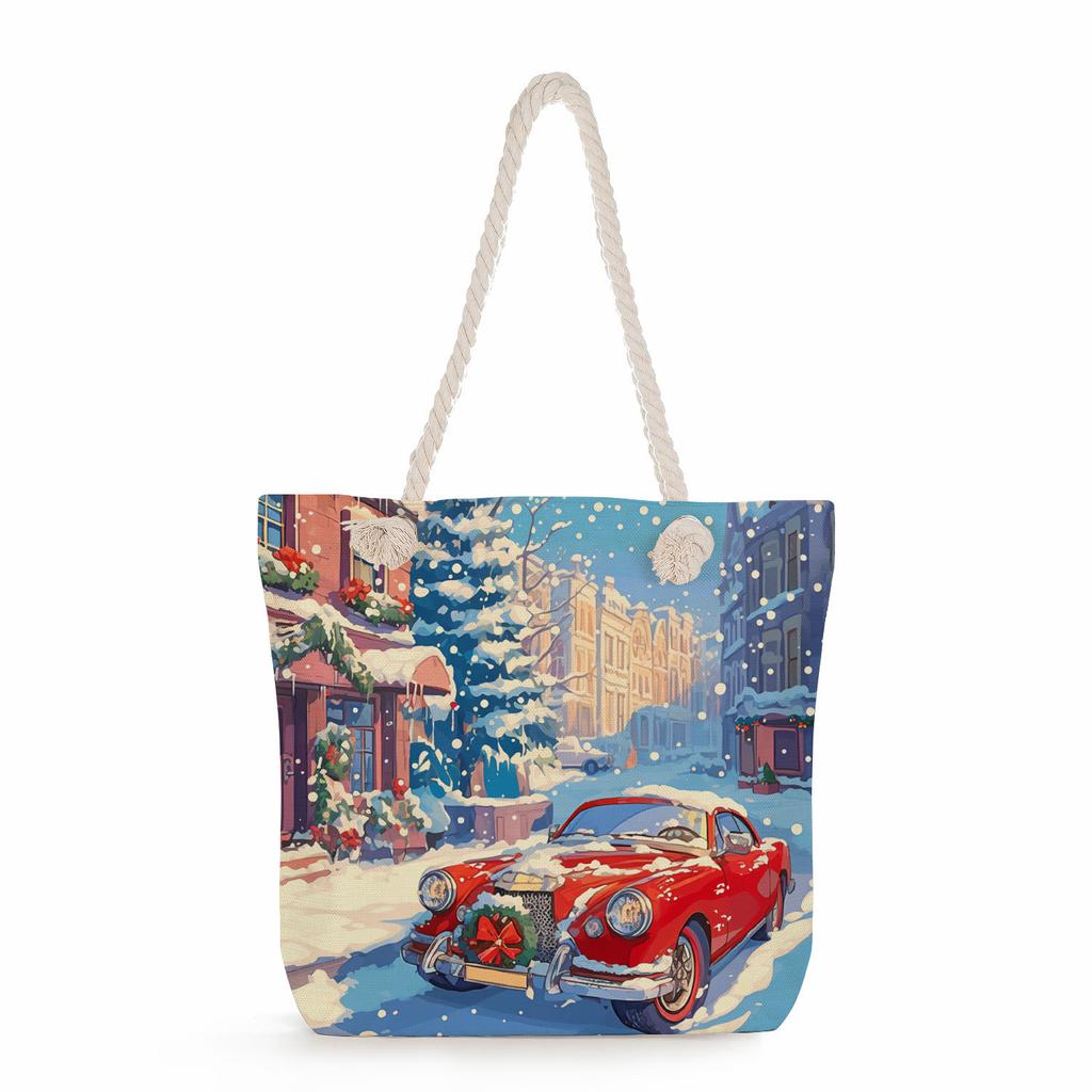 Christmas print thick rope single-shoulder beach bag 7349 KTB