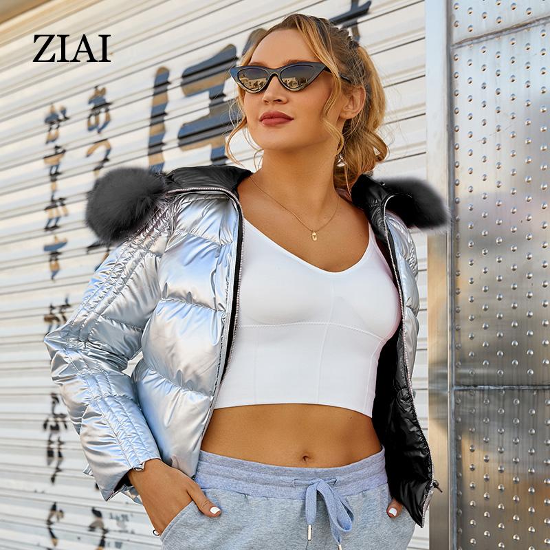 Парка Ziai с коротким меховым воротником и капюшоном, пуховое зимнее женское пальто с пузырьками