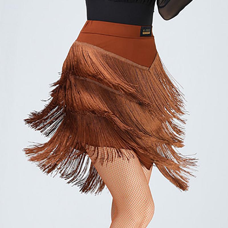 Женская юбка для латинских танцев, цельная юбка для бальных танцев, румба, самба, танцевальная одежда с кисточками для взрослых, женский тренировочный костюм чача