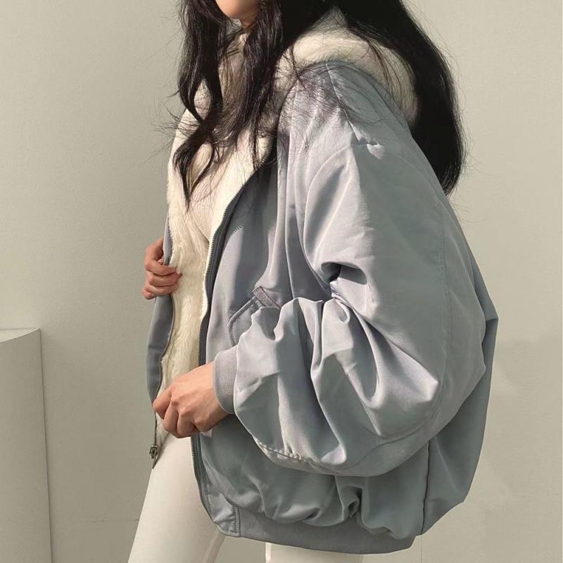 Утолщенная двусторонняя хлопковая куртка из овечьей шерсти, Южная Корея, женская куртка на пуху, новая зимняя хлопковая куртка на молнии с капюшоном Y2k