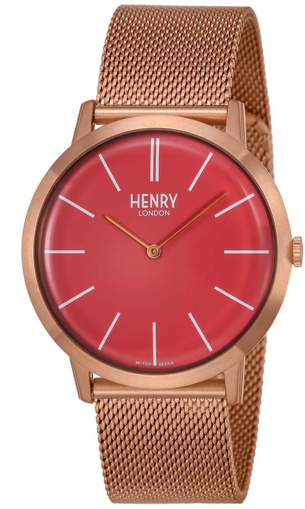Henry London ICONIC Watch, 40mm, Men's, Pink Dial, Stainless Steel, Mineral Glass, Quartz Movement, White, HL40-M-0312 (Imported)