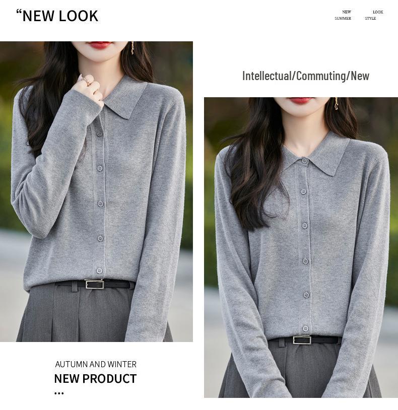 Тонкий кардиган из мериносовой шерсти с воротником поло - Коллекция Весна 2025, Однотонный, Свободный крой, Универсальная верхняя одежда.