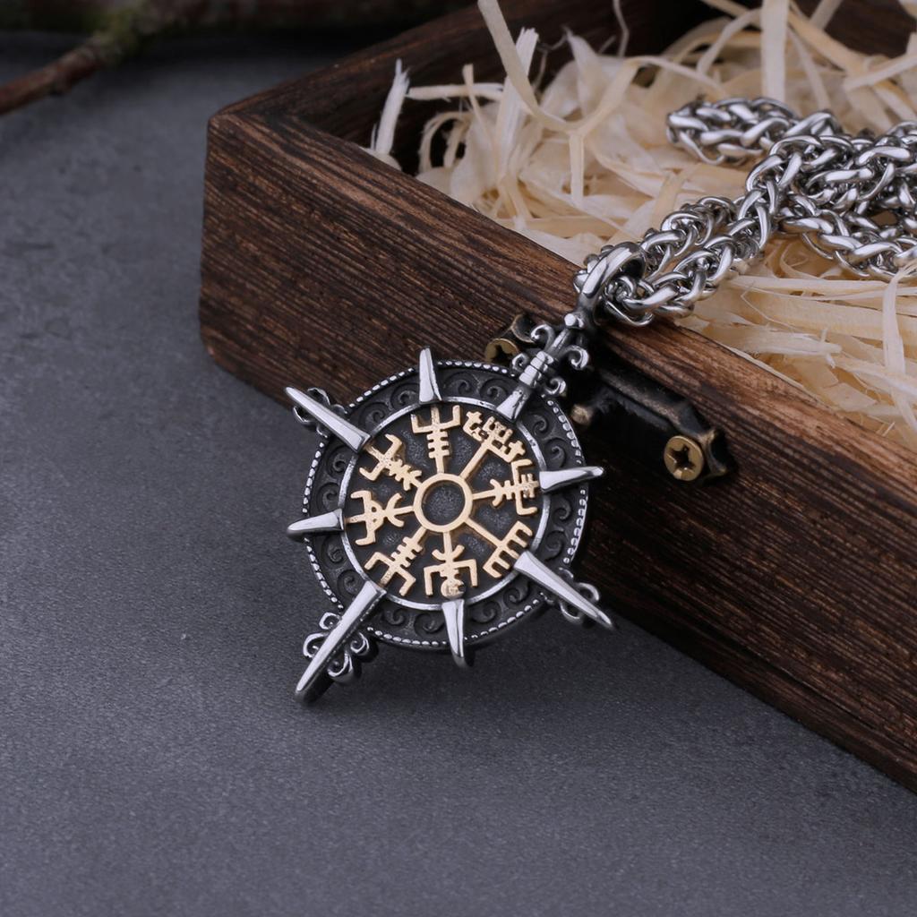 Скандинавское ожерелье с компасом викингов Vegvisir, мужское дорожное знак, амулет, кулон, скандинавский байкер, нержавеющая сталь, мужские ювелирные изделия, подарок
