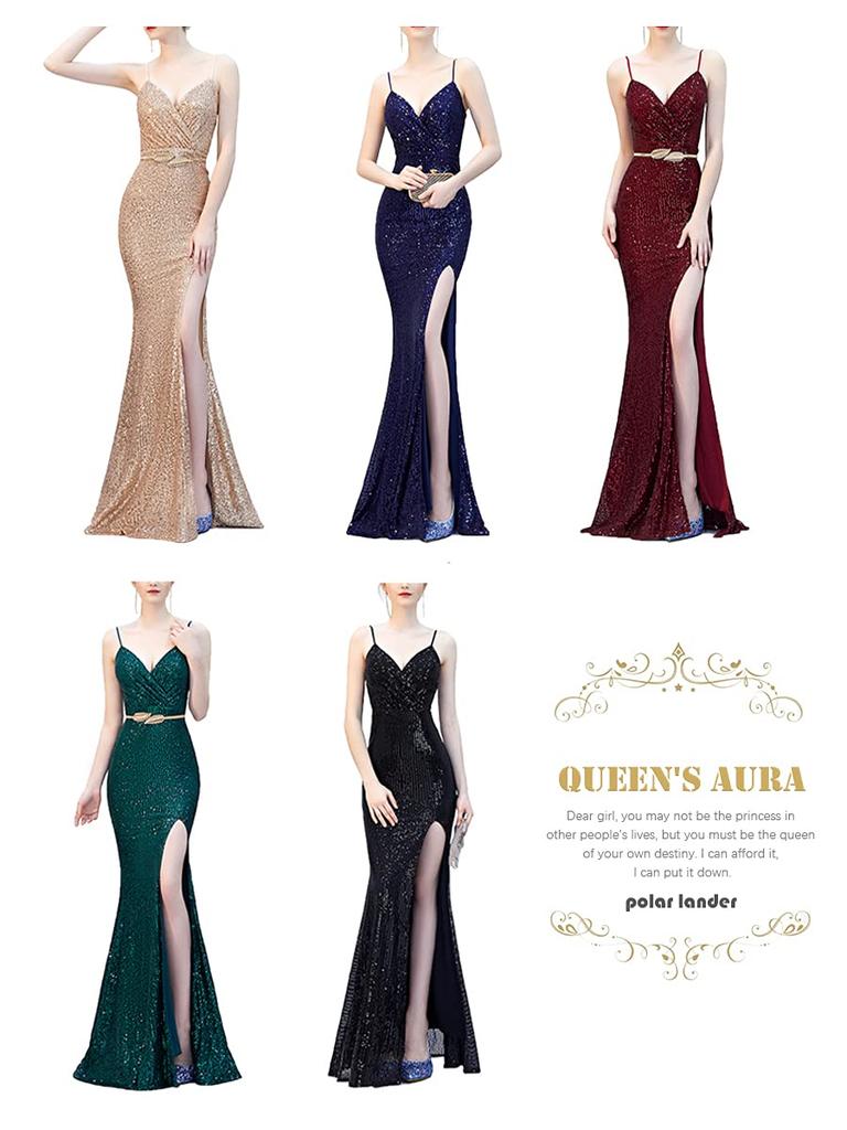 Длинное вечернее платье с пайетками на спине, элегантным разрезом, идеально подходящее для и вечеринок [полярный исследователь] Платье, Облегающее, Сексуальное, С открытыми плечами, С оборками, С подкладками, Для встреч выпускников,
