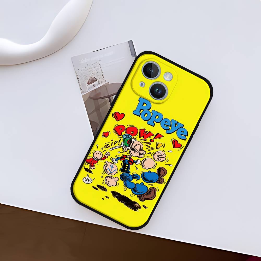 Мультяшный Чехол-моряк Попай для IPhone 1716 15 14 13 Pro Max 11 12 Mini X Xs XR Черный Силиконовый Чехол