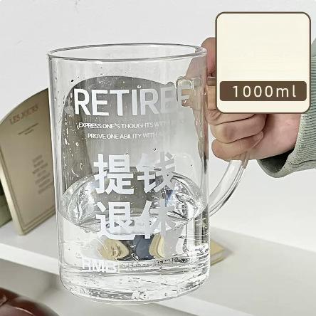 Высокоборосиликатное стекло Мерный стакан 1000 мл Большая емкость Стакан с трубочкой и крышкой Ручка Домашняя Кружка для молока и кофе Посуда для напитков