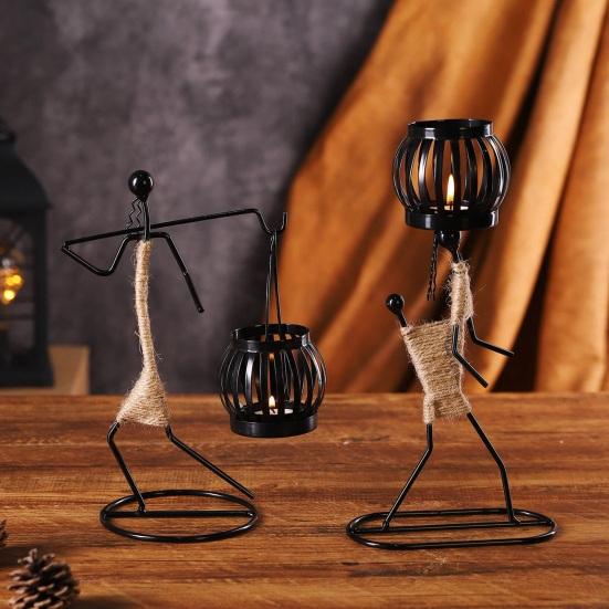 Human Figure Iron Candle Holder Handmade Metal Jute Rope Candlestick Nordic Boho Home Decor for Dining Table Bar Countertop Wedding