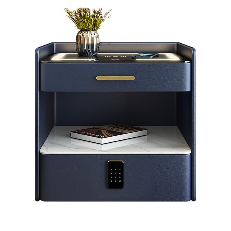 Легкий роскошный прикроватный столик из цельного дерева, многофункциональный, полный комплект, трехцветная лампа, беспроводная зарядка, замок с паролем, аудиошкаф