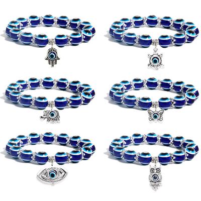 Браслет из бусин с Глазом Фатимы, Синий Глаз, Хамса, Браслет-стретч с бусинами-шармами, Рука Фатимы, Турецкий Браслет на Удачу от Сглаза