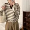 Осенне-зимний женский свитер с воротником-поло, полосатый вязаный свитер, свободный тонкий, мягкий, нежный ветрозащитный свитер, женские пуловеры, топы