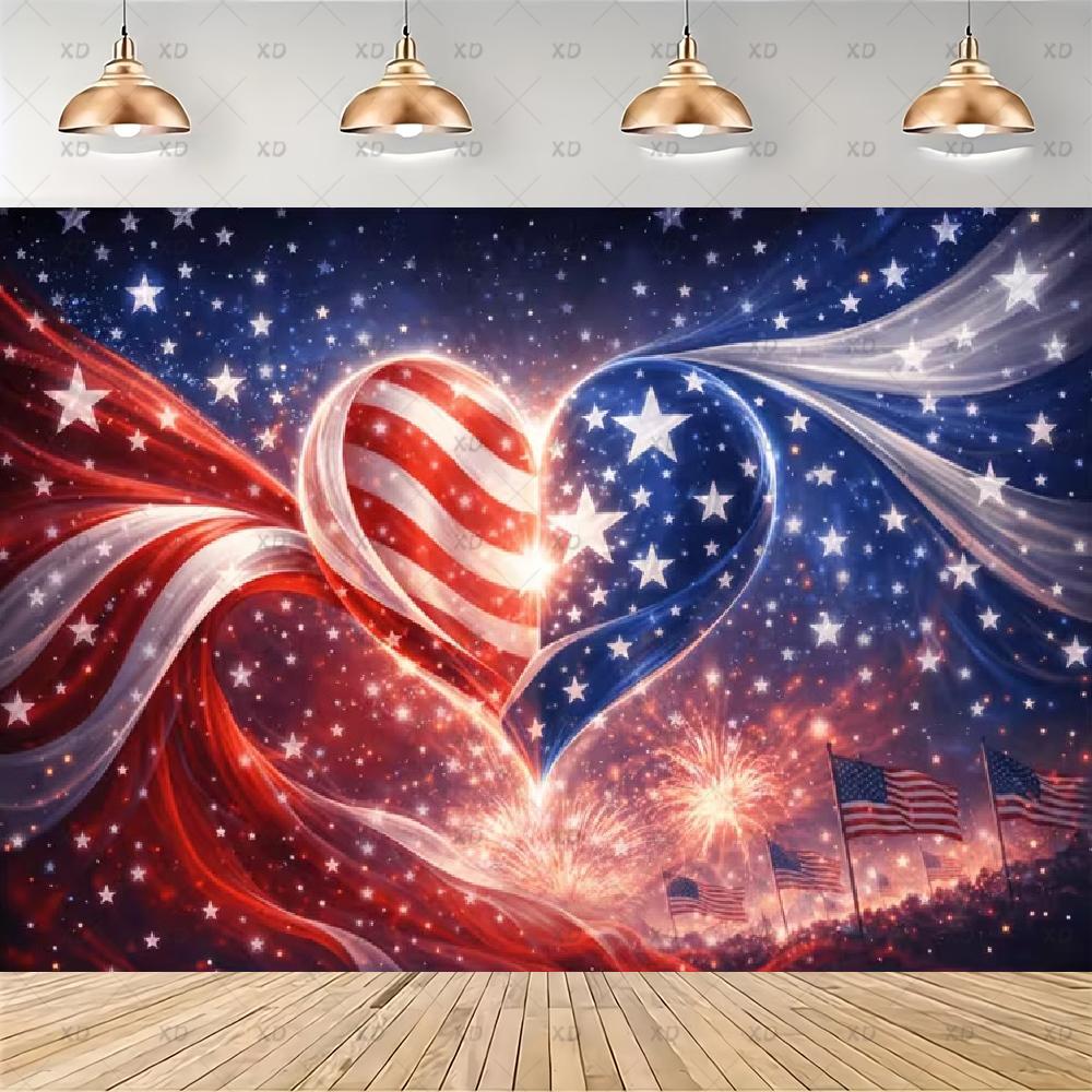 American flag photographic backdrop, red, white and blue stripes, vintage truck, party decoration, banner2884