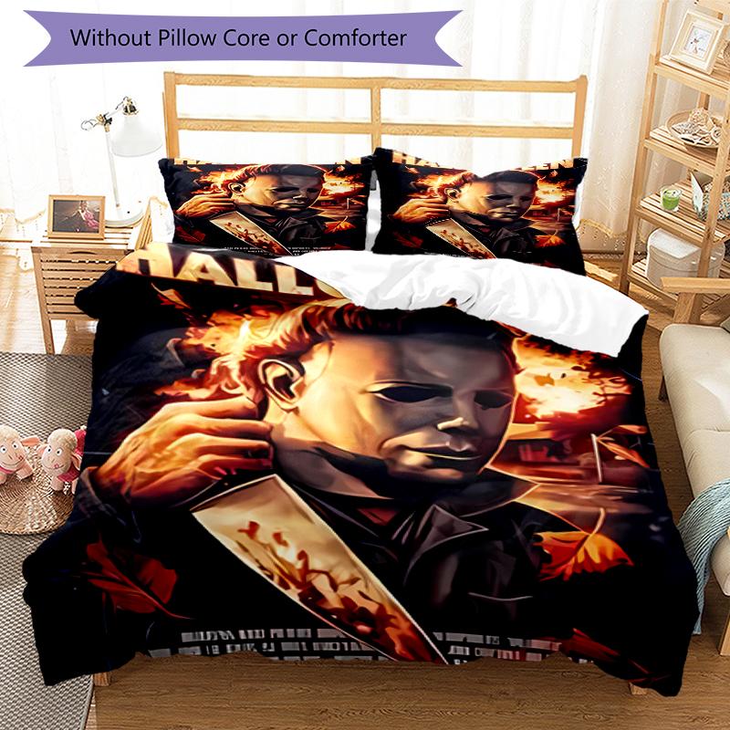3pcs Michael Myers pattern bedding set duvet cover set includes duvet cover &pillowcases, perfect all season bedroom decoration & gift