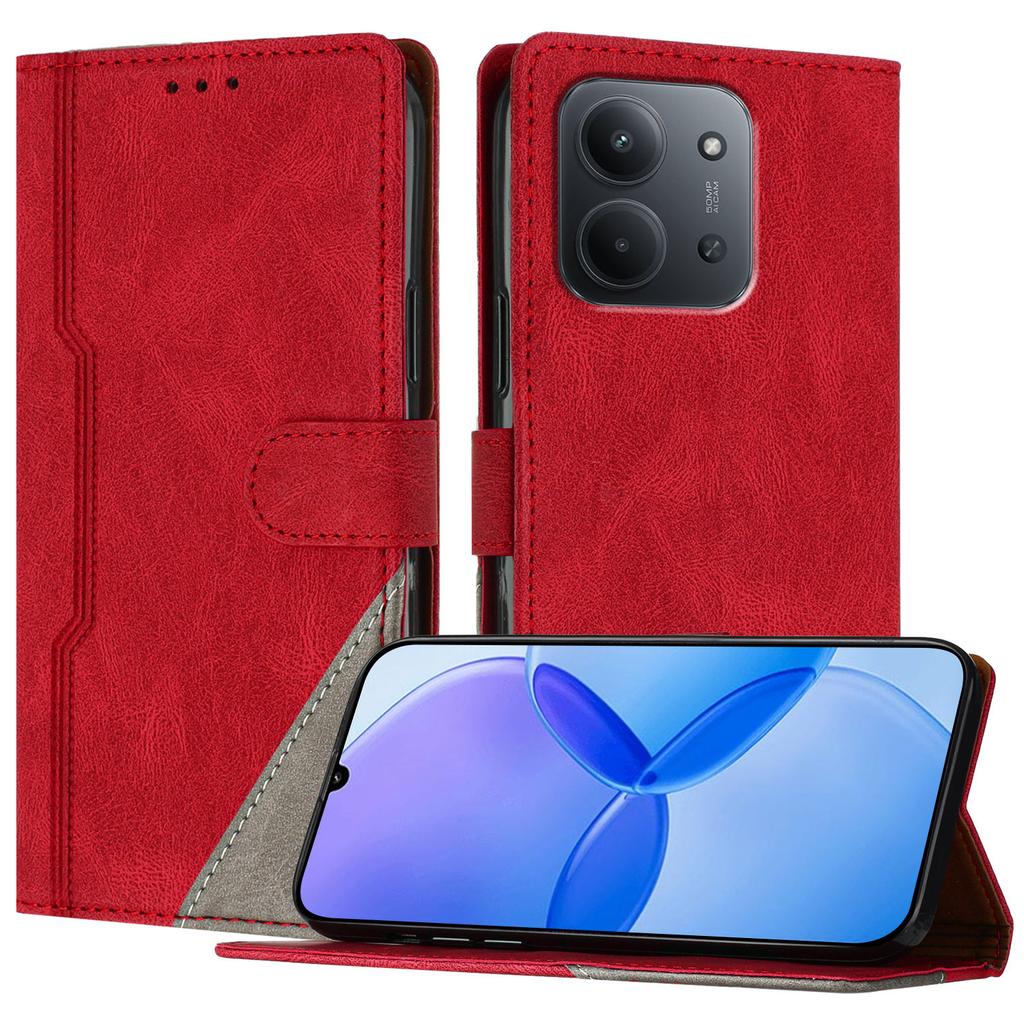 Для Xiaomi Redmi 15C 4G (Глобальный) (171 мм) Кожаный чехол Трехцветный лоскутный кошелек Подставка Противоударный чехол для телефона