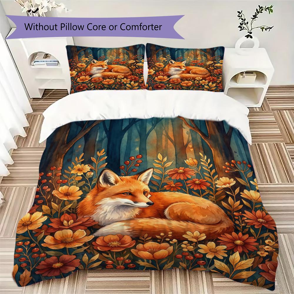 Woodland Storybook Pattern Bedding uilt Set uilt Cover Pillowcase Home Decoration Birthday Gift (1 * duvet cover + 2 * pillowcase without core)