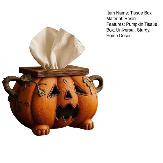 Halloween Table Decor Pumpkin Tissue Box, Resin Decorative Facial Dispenser, Holiday Party Supplies Creative Paper Towel Holder for Kitchen