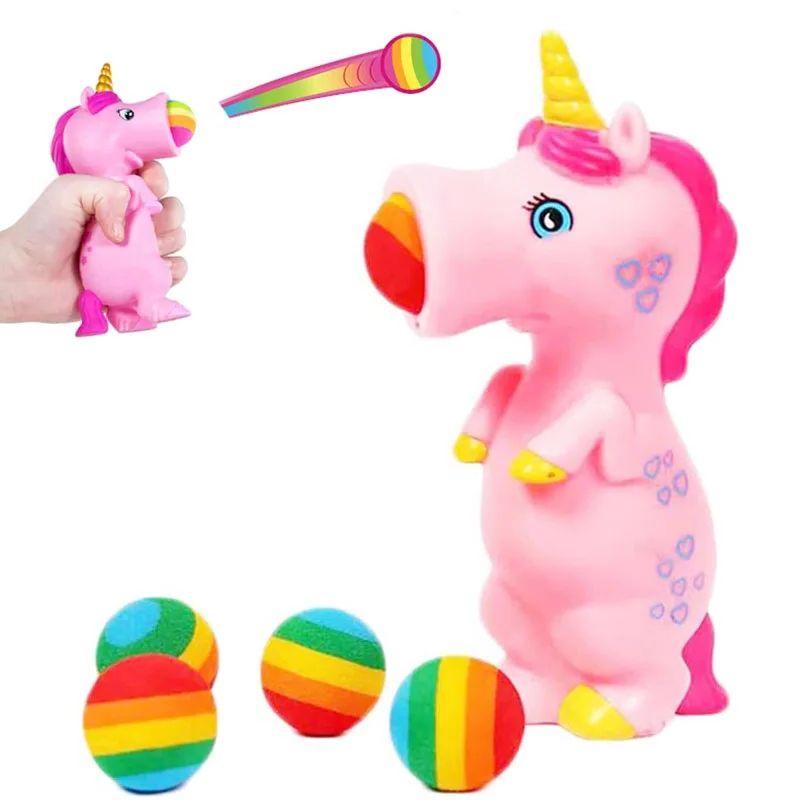 Colorful Cute Unicorn Squeeze Ball Shooter Foam Balls Kids Fun Fidget Toy Autism Sensory Stress Relief Portable Gadget Toy