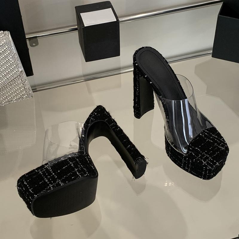 Fashion Liyke Sweet Style Pink High Heels Modern Slipper Women Platform Sandals Sexy Ope Toe Party Stripper Transparent Shoes Size 35-40