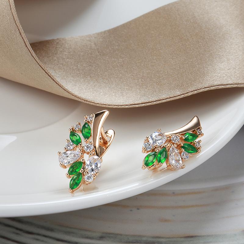 Multi Geometric White Green Zircon Metal Earrings Rose Gold Plated Fashion Women Jewelry