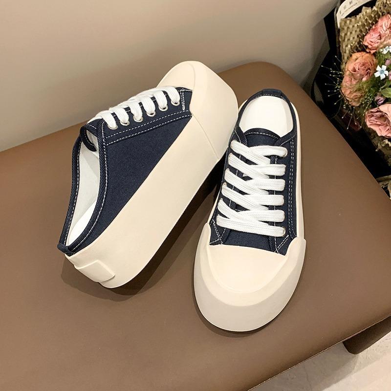 Модные новые летние женские тапочки-лодочки из парусины для скейтборда, туфли с внутренним увеличением на высоком каблуке, однотонные повседневные студенческие наружные женские тапочки