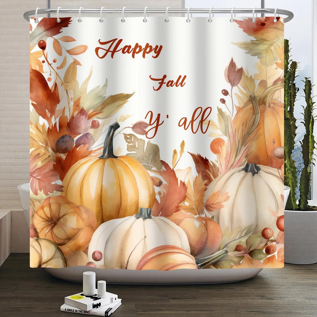 Autumn Forest Maple Shower Curtain Natural Jungle Leaves Pumpkin Fall Bathroom Shower Curtain Waterproof Shower Curtain Decor