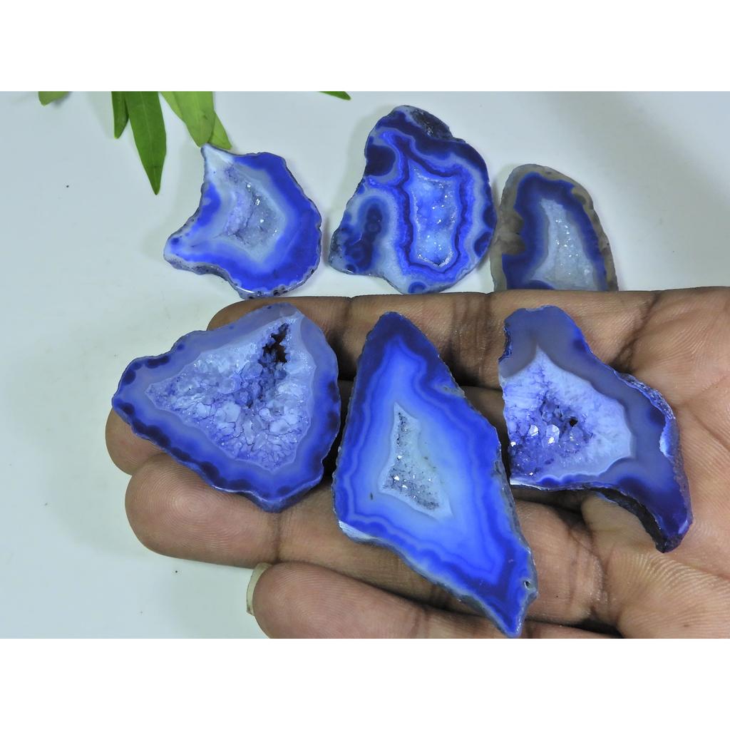 302Cts. Окрашенный срез друзового агата, кабошон, россыпью, 6 шт., лот A-37