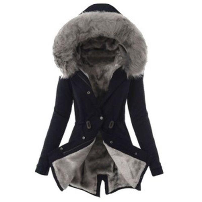 Luxurious Women Faux Fur Collar Hooded Parka Jacket For A Warm Winter