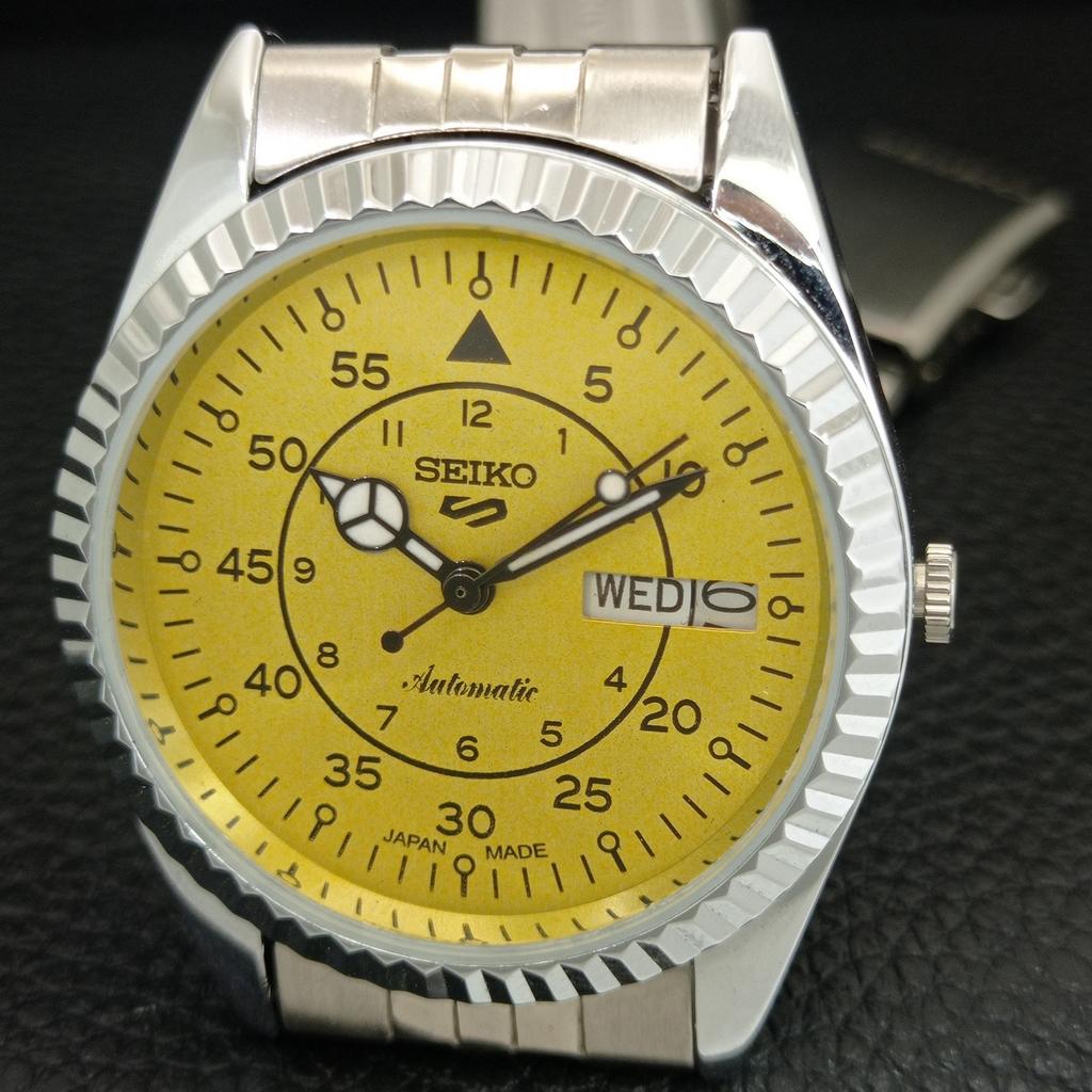 ОТРЕМОНТИРОВАННЫЕ МУЖСКИЕ ВИНТАЖНЫЕ ЖЕЛТЫЕ ЧАСЫ SEIKO 5 AUTOMATIC 6309A JAPAN a442913-1