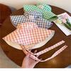 1Pc Women Summer Uv Protection Wide Brim Sun Hats With Chin Strap Cute Pastel Plaid Beach Hat For Outdoor Travel & Daily Wear
