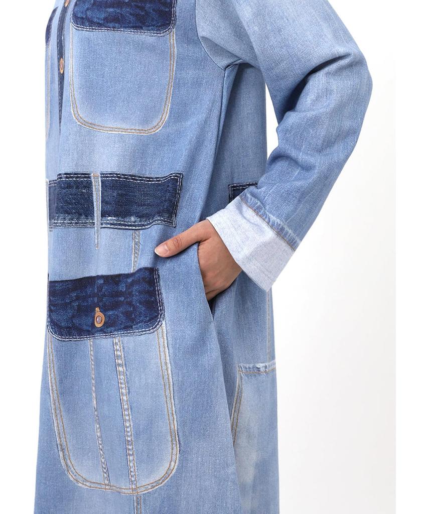 Расслабляющий комбинезон Tsumori Chisato с длинным рукавом, хлопковый мини-флисовый материал, туника с принтом в стиле деним UNX558 tsumori chisato SLEEP BU M [Wacoal &