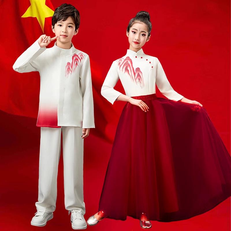 Красное патриотическое детское хоровое платье - Костюм для выступления на День Независимости для девочек