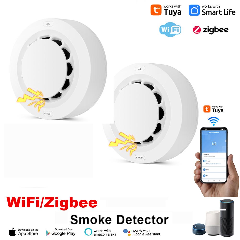 Tuya WiFi/Zigbee Дымовой извещатель Фотоэлектрический датчик Пожарная сигнализация Система безопасности для дома и кухни Работает с приложением Smart Life
