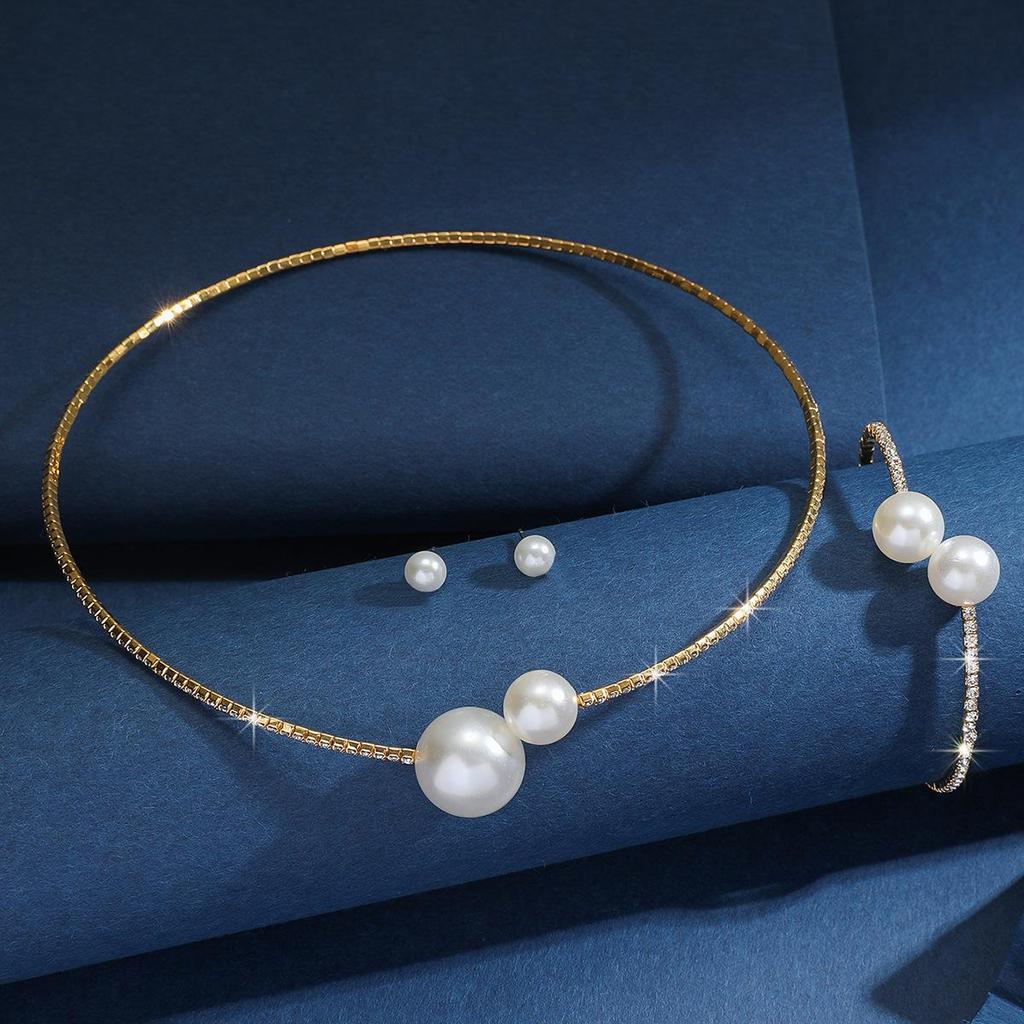 Элегантный набор чокер, браслет и ожерелье из жемчуга и страз для свадеб и вечеров