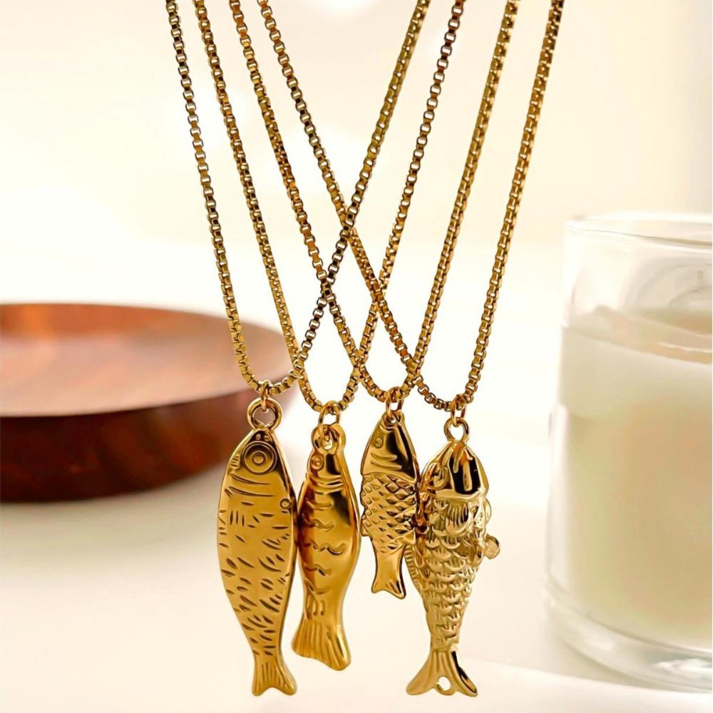 Золотая мини-рыбка ожерелье из нержавеющей стали океан стиль пляжная цепочка чокер отпуск