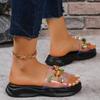 Fashion Comemore Platform Slippers Summer New Round Head Open Toe Crystal Buckle Pvc Transparent Strap Indoor Flat Bottom Slides Shoes