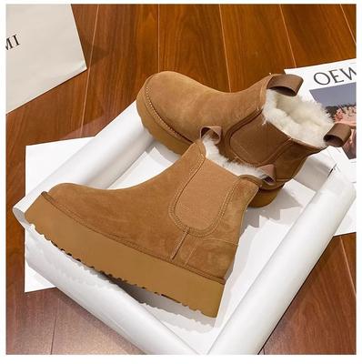 Небольшое увеличение внутренней высоты, зимние женские сапоги-луноходы на одной педали 2025, набитый и утолщенный мех, интегрированный термохлопок