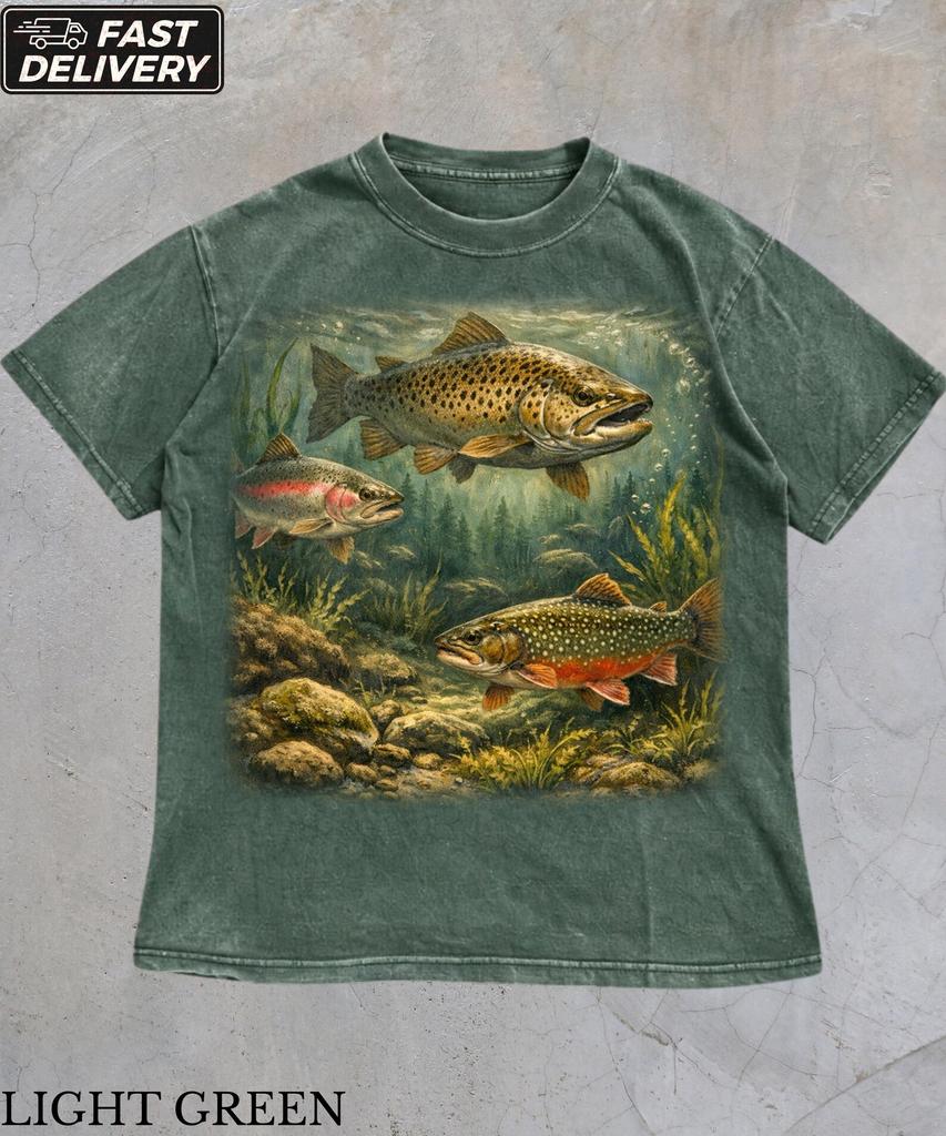 Vintage Trout Lake T-Shirt,Outdoors Nature Tee,Retro Rainbow Trout Tee,Vintage River Wildlife Graphic Tee,Angler Fisherman Gift