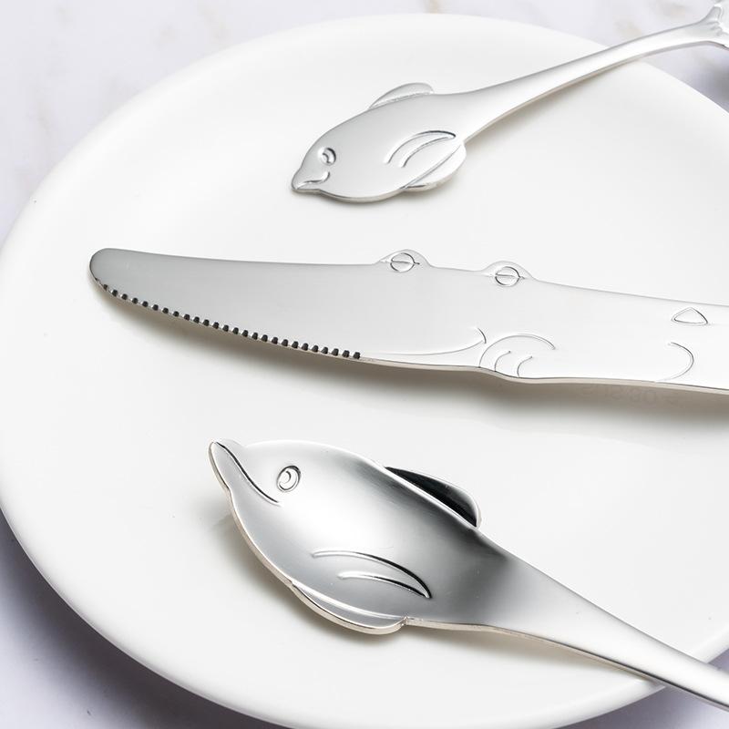HANYANG Новая креативная милая ложка в виде дельфина, кофейная ложка из нержавеющей стали 304, нож и вилка, ослепительная цветная ложка для перемешивания