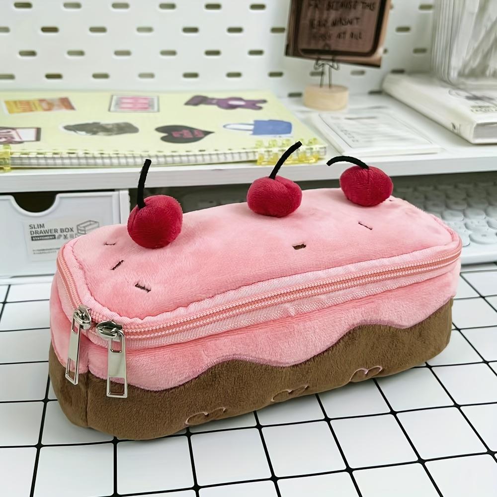 Cute Plush Cherry Cake Pencil Case Estuches Escolares Pencil Pouch Large Capacity Kalemlik Trousse School Supplies Pencil Case