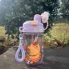 600ML Capybara Water Bottle Large Capacity Cartoon Double Drinking Cup with Handle Transparent Student Water Bottle Summer