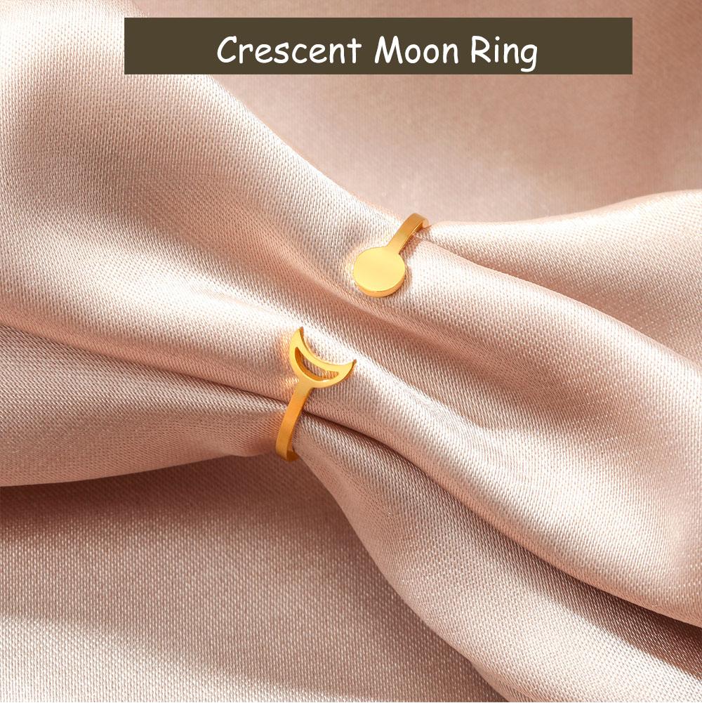 Cazador Crescent Moon Full Moon Rings for Women Stainless Steel Open Finger Rings 2026 Trend Jewelry Birthday Gift Wholesale