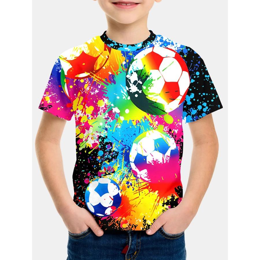 Футболка с принтом «Футбол» 3D, футболки для мальчиков и девочек, повседневная футболка для детей 2–8 лет, подростковая детская одежда, топы, детская одежда 2024 года, круто