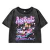 Dream Is Time Cartoon Printing Women Wash Short T Shirt Summer Breathable Tshirt Street Distress Tops