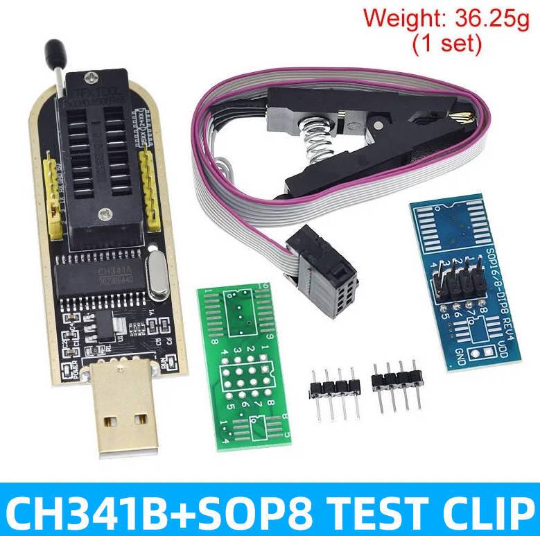 CH341B Программатор BIOS без выпаивания SOP8/16 с тестовым зажимом и панелькой